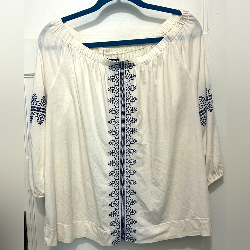 Chaps Boho White with Blue embroidery.  XL